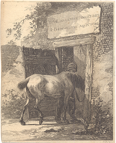 Лошадь и наездник Офорт (начало XIX века), Нидерланды Гравюра ; Офорт, Бумага Размер: 13,4 х 16,5 см 1802 г инфо 2020g.